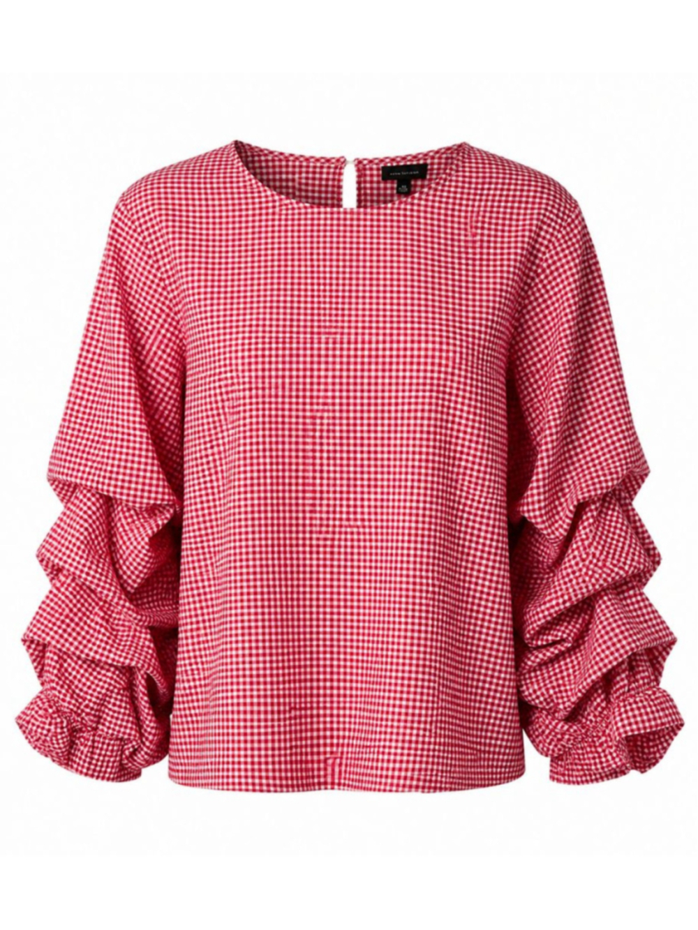 Who What Wear Red Gingham Ruffle Sleeve Blouse Statement Top XL